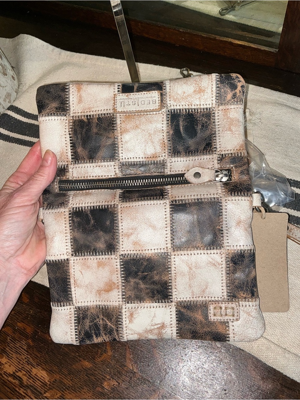 Bed Stu Checkerboard Patchwork Crossbody in Black and Cream - Picture 12 of 15